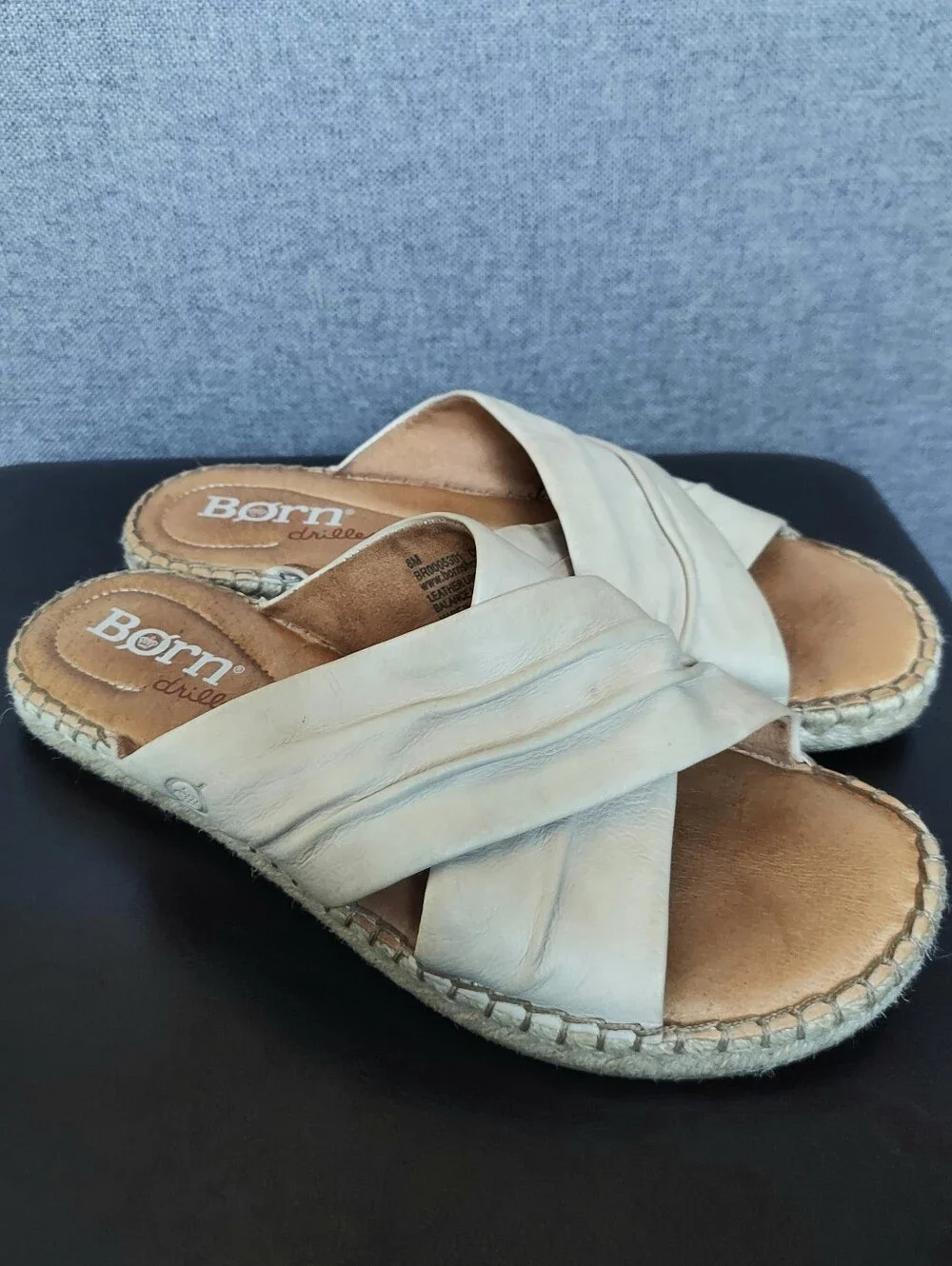 BORN Espadrille Cream Criss Cross Ruched Leather Sandals Women 8